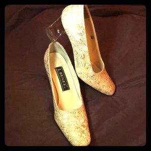 J. Renee glass heels & gold & cream etchings